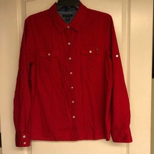 Tommy Hilfiger Red and Black Polka Dot Dress Shirt